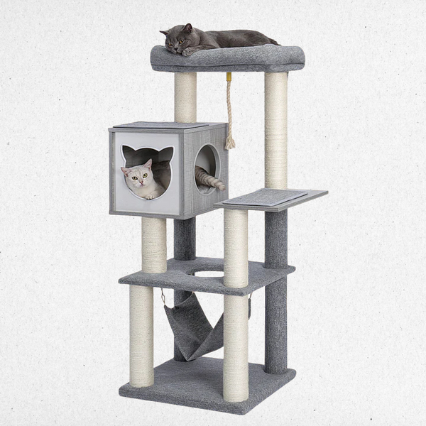 Alvi Cat Tree 52" Tall Level Wooden Large Hammock Cat Tree