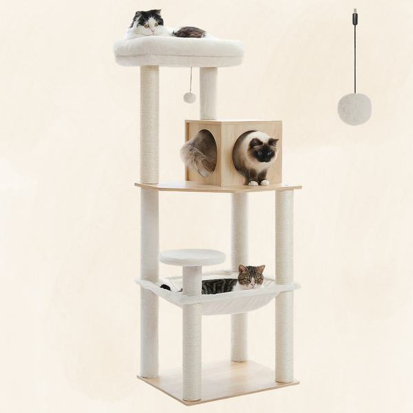 Alvi Cat Tree 56.3-Inches Multi-Level Wooden Sisal Covered Large Cat Tree