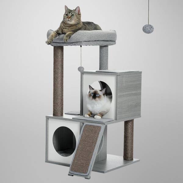 Alvi Cat Tree 35-Inch Medium Wooden Cat Tree House