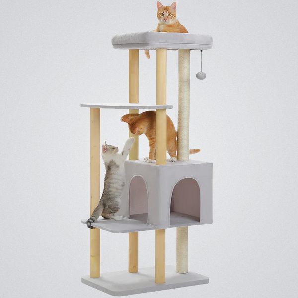 Alvi Cat Tree 53-Inches Amazing Modern Wooden Cat Tree