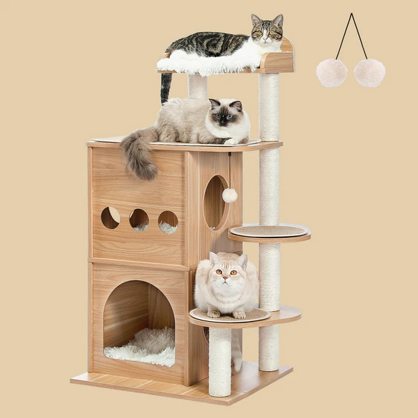 Alvi Cat Tree 45.4-Inches Luxurious Wooden Cloudy Cat Tree